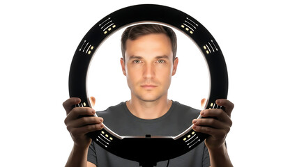 A man holding a ring light