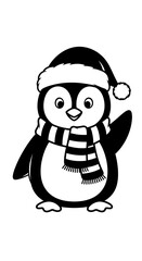 adorable penguin with scarf and hat silhouette