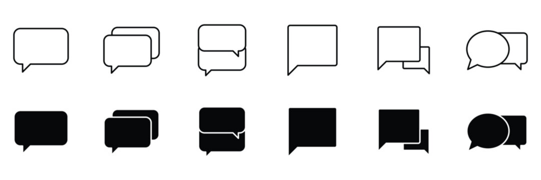 Speech bubble icon set. Outline and solid icon collection.  Message, chat, dialogue icons. Talk bubbles with editable stroke. Cloud speech bubbles collection. Vector illustration.