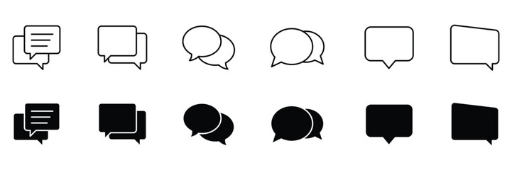 Fototapeta premium Speech bubble icon set. Outline and solid icon collection. Message, chat, dialogue icons. Talk bubbles with editable stroke. Cloud speech bubbles collection. Vector illustration.