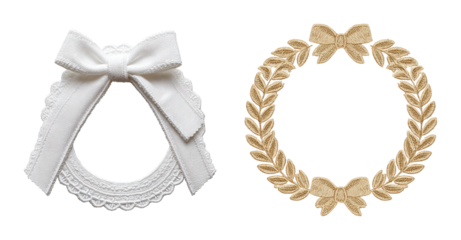 White embroidered wreath and gold laurel wreath craft for christmas decor with delicate embroidery and ribbon charm evoking cozy festive joy
