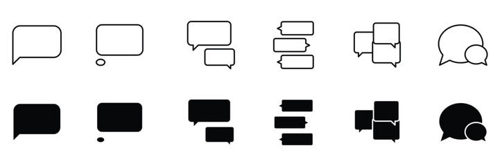 Obraz premium Speech bubble icon set. Outline and solid icon collection. Message, chat, dialogue icons. Talk bubbles with editable stroke. Cloud speech bubbles collection. Vector illustration.