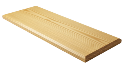 Isolated, planed wooden board with rounded corner, solid wood furniture component or staircase