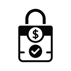 Secure black credit card is protected by a padlock with a checkmark inside