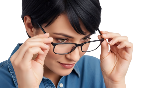 Woman wearing eyeglasses. A close-up shot of a woman with black hair wearing eyeglasses - Powered by Adobe
