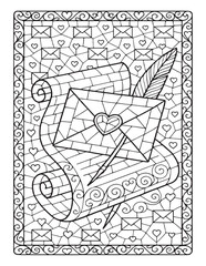 Vintage envelope and quill pen on scroll with decorative border