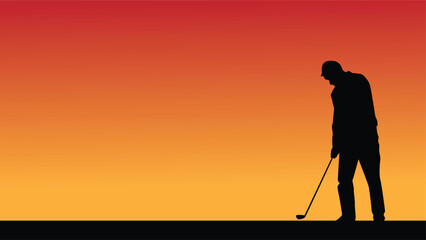 Man Playing Golf Silhouette in Sunrise. Sports and leisure, people outdoor activities vector art