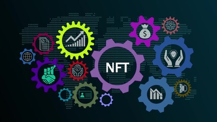 NFT animation video showcasing international standard organization concepts, global technology networks, and internet-enabled blockchain for digital asset creation and distribution. - Powered by Adobe