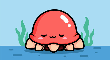 Adorable cartoon octopus with closed eyes, cute and friendly, underwater creature. © Arc std.