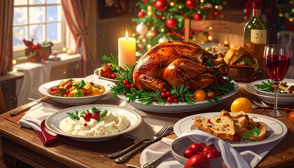 温かな食卓に並ぶクリスマスディナー