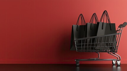 A sleek black bag rests on a bright red background, showcasing its stylish design and simplicity, perfect for contemporary decor