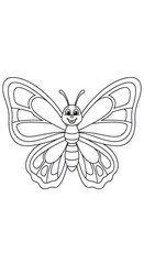 Cute smiling cartoon butterfly outline for kids coloring page and printable activity sheet