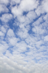 The sky is covered with fluffy clouds