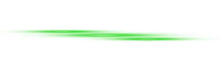 Horizontal green laser beams with bright glowing highlights creating a futuristic light effect isolated on a transparent background for graphic design elements and abstract overlays