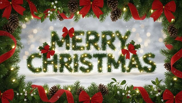A beautifully decorated merry Christmas text with festive ornaments, holiday colors, and seasonal decorations celebrating Christmas and New Year - Powered by Adobe