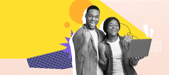 In a lively setting, a diverse group celebrates their accomplishments. They show excitement and...