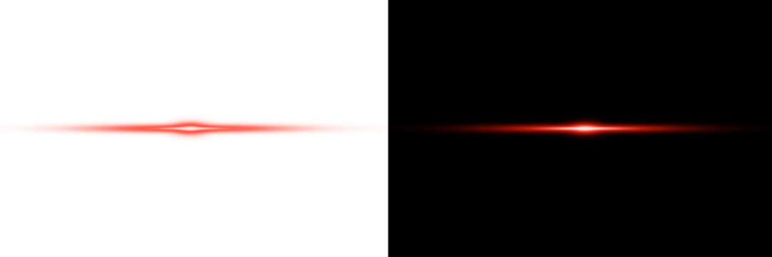 Horizontal light rays of red color as special effect on transparent background glowing magical effect laser beams bright streaks of light design element flash