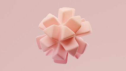 3d rendering of a pink abstract shape with layered elements on a light background