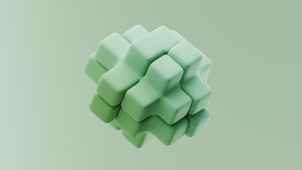 3d rendering of green abstract shape on smooth surface creating reflection and depth