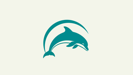 Obraz premium Vector illustration of teal dolphin jumping through water arch on white background.