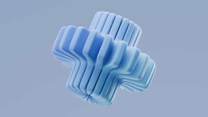 3D rendering of a blue geometric shape with wavy patterns floating in clear space
