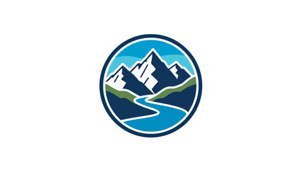 Vector illustration of mountain scenery icon with river in a circle logo design