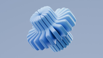 3D rendering of a blue abstract shape floating against a light gray background with smooth curves and soft textures