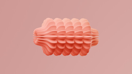 3D rendering of a pink abstract shape with wavy details floating against a solid background