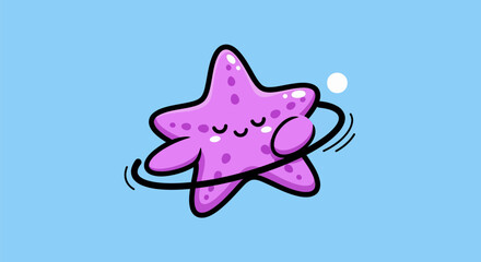 Fototapeta premium Cute cartoon starfish with closed eyes and a happy expression, spinning around.
