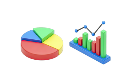3D Charts Illustrating Data Analysis and Business Growth
