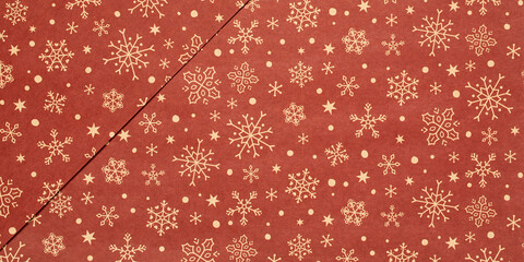red christmas background with snowflakes and stars and dots,seamless pattern of snowflakes and stars on red background,Christmas wrapping paper, Xmas pattern with ornaments.