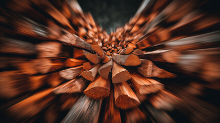 Stack of Firewood with Dynamic Motion Blur Effect | Wooden Logs Texture Background