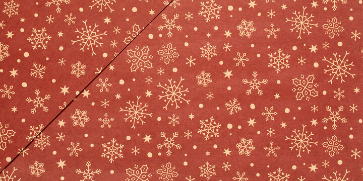 red christmas background with snowflakes and stars and dots,seamless pattern of snowflakes and stars on red background,Christmas wrapping paper, Xmas pattern with ornaments. - Powered by Adobe