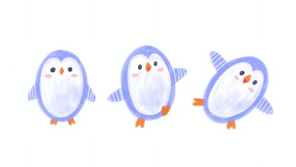 collection of cute and adorable penguin characters in a hand drawn style