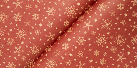 red christmas background with snowflakes and stars and dots,seamless pattern of snowflakes and stars on red background,Christmas wrapping paper, Xmas pattern with ornaments.