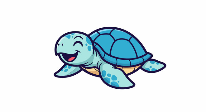 Happy cartoon sea turtle swimming with a big smile on its face.