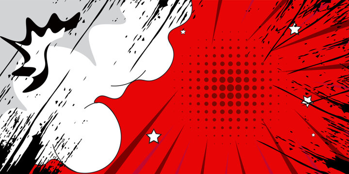 Pop art comic background with cloud and star. Cartoon Vector Illustration on RED