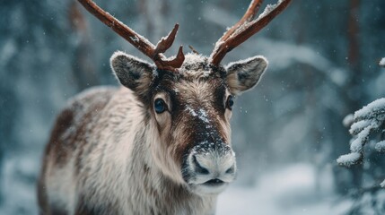 cozy reindeer in the snow on Christmas Eve,