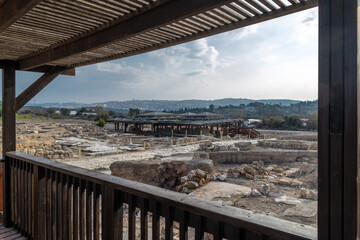Archaeological ruins of the ancient city at Sepphoris Zippori National Park in northern Israel, with natural Galilee landscape, stone walls and excavations under clear daylight 