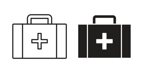 Fototapeta premium First aid icons in line designs. solid silhouette style in black