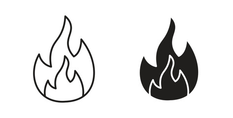 Flame icons in line designs. solid silhouette style in black