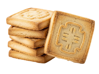 Isolated stack of shortbread cookies, traditional baked dessert for tea time or holiday snack