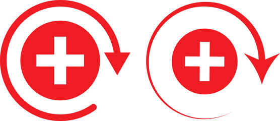 Obraz premium Health recovery icon set. Medical plus signs with upward arrow sign. Medical and Healthcare Symbols. vector Illustration. Medical and Healthcare Symbols