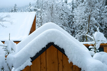 Cozy Snowy Winter Village with Traditional Houses and Peaceful Rural Landscape