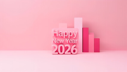 Happy New Year 2026 text with pink bar graph on pastel background  