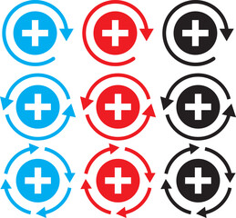 Obraz premium Health recovery icon set. Medical plus signs with upward arrow sign. Medical and Healthcare Symbols. vector Illustration. Medical and Healthcare Symbols