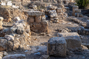 Archaeological ruins of the ancient city at Sepphoris Zippori National Park in northern Israel, with natural Galilee landscape, stone walls and excavations under clear daylight 