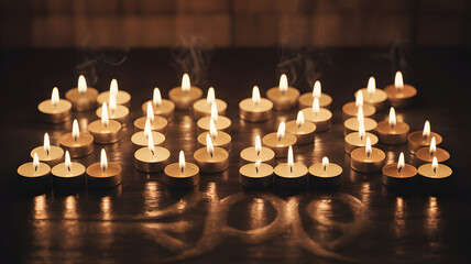 2026 Formed with Burning Candles Creating Warm Glowing Light on Dark Wooden Surface