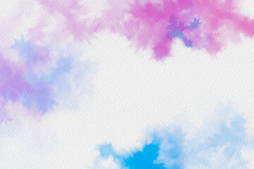 Colorful watercolor border with pink, purple and blue splashes on textured paper, soft abstract background