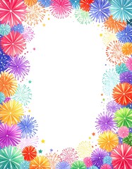 Bright and Cheerful Watercolor Firework Frame for Summer Festivals